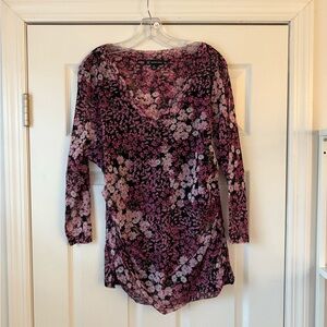 INC International Concepts Pink and Black Floral Long Sleeve Top